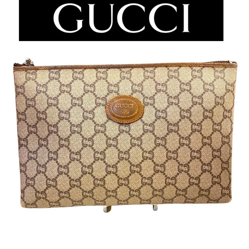 GUCCI Plus Brown GG PVC Leather Clutch Pouch. Authentic. EUC